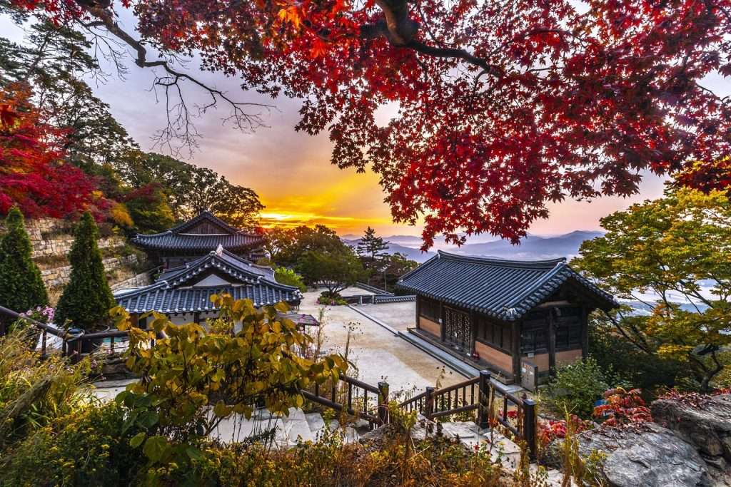 hanok, village, sunrise