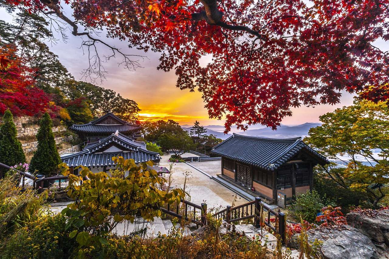 hanok, village, sunrise